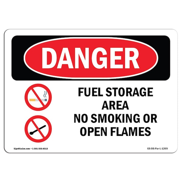OSHA, Fuel Storage Area No Smoking Or Open Flames, 5in X 3.5in, 10PK, 3.5" W, 5" L, Landscape, PK10